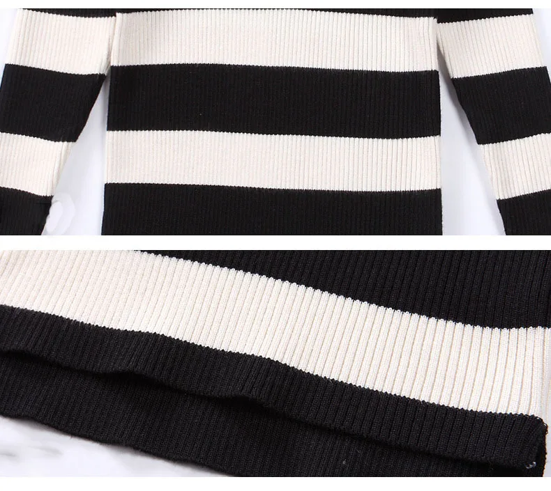 high neck knitted sweater dress girl kid autumn winter long sleeve white black striped knitting girl dresses turtleneck sweaters  5 6 7 8 9 10 11 12 13 14 15 years little teenage big girls stripe dress sweater dresses for winter (2)