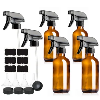 

200pcs 250ml Empty Amber Glass Spray Bottle with Trigger Sprayer Chalkboard Label Storage Cap Funnels for Homemade Cleaner