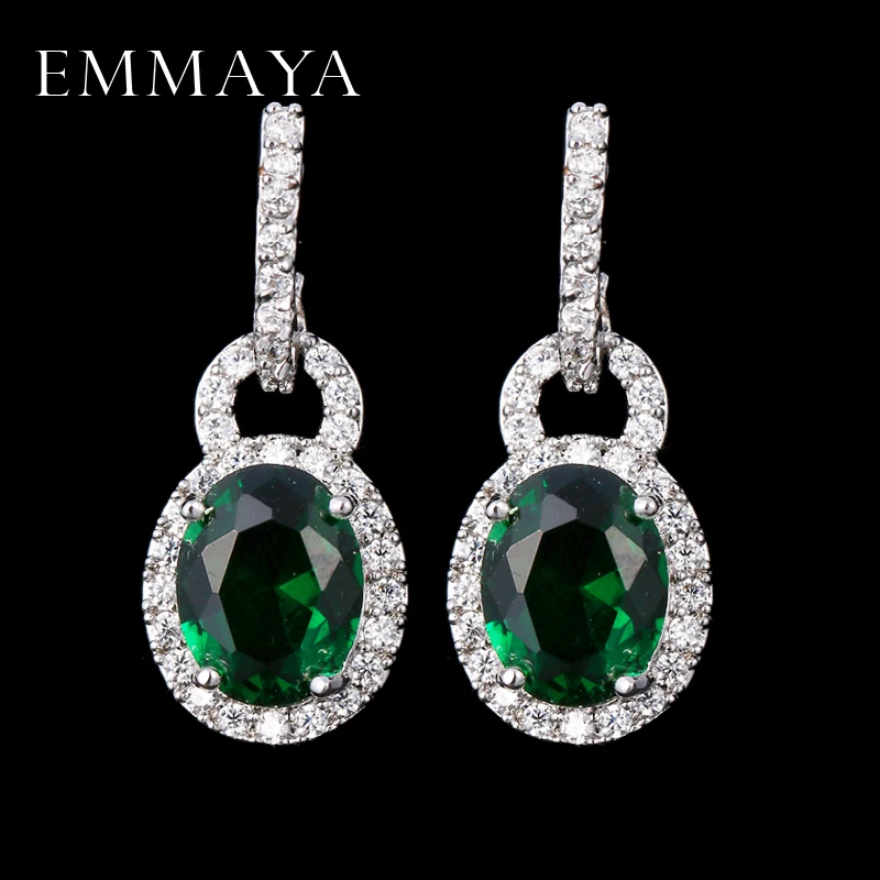 

EMMAYA Silver-color Green Crystals Zircon CZ Drop Dangle Earrings for Women Fashion Luxury Dangle Earrings Jewelry