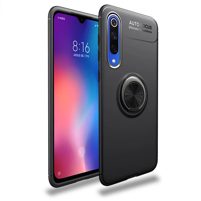 Для Xiaomi mi 9 SE чехол металлическое кольцо кронштейн заднюю крышку для Xiaomi mi 9 SE чехол для телефона на mi 9 se mi 9se держатель мягкий, роскошный, из ТПУ чехол - Цвет: Черный