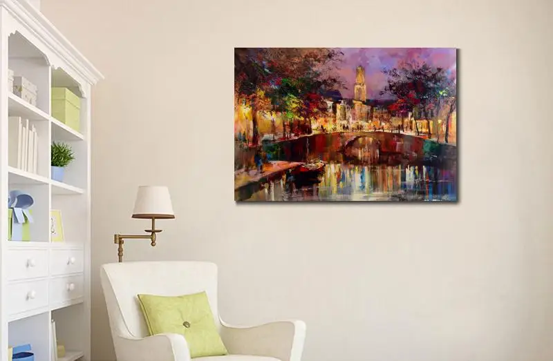 Современное искусство, пейзаж картины маслом канал в Утрехт Willem haenraets холст ручная роспись стены высокого качества изображения