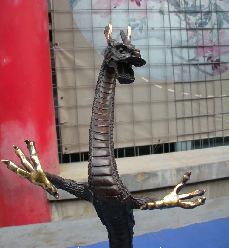 

18"China Royal Red bronze Luckly dragon Stand Art Statue