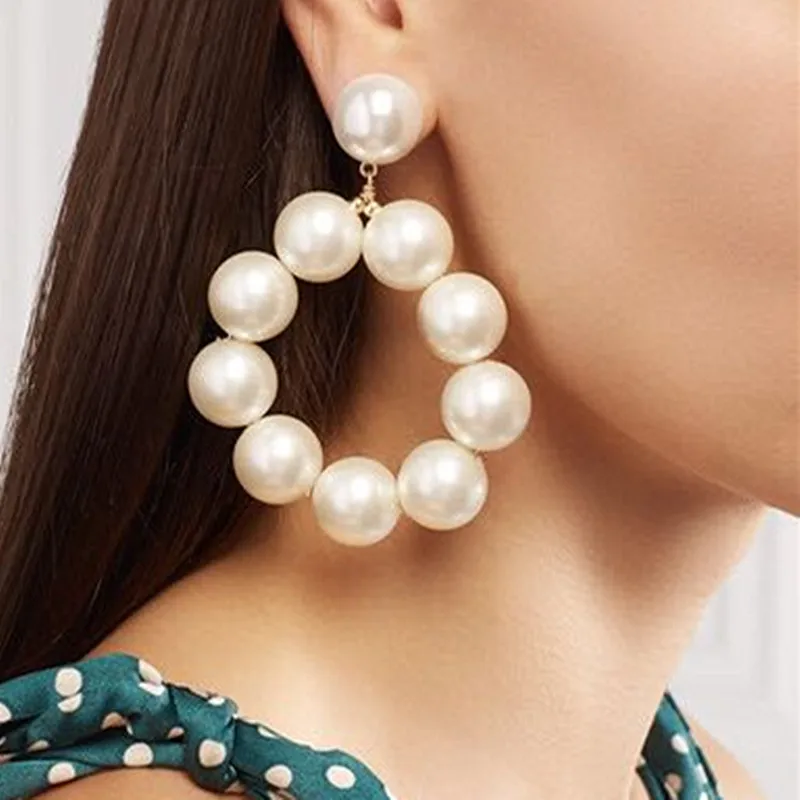 

Qiaose Fashion Women Imitation White Pearls Dangle Earrings Accessories Boho Maxi Statement Earrings Hot Sale