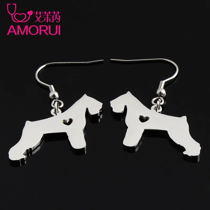 

AMORUI Dog Dangle Earrings for Women Stainless Steel No Fade Gold/Silver Color Schnauzer Pet Drop Earings Fashion Jewelry Gift