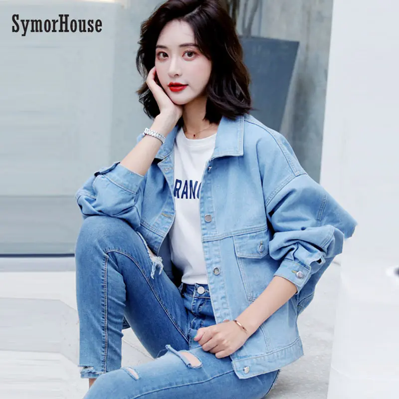 

Denim Jacket Women Jeans Overcoat Ladies Loose Jackets Tops Turn Down Collar Slim blue Jeans Coats For Girls High Quality