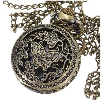 

Practical Vintage Mens Lady Bronze Antique Pendant Necklace Chain Hollow Pocket Watch Gift Style:Flowers butterfly