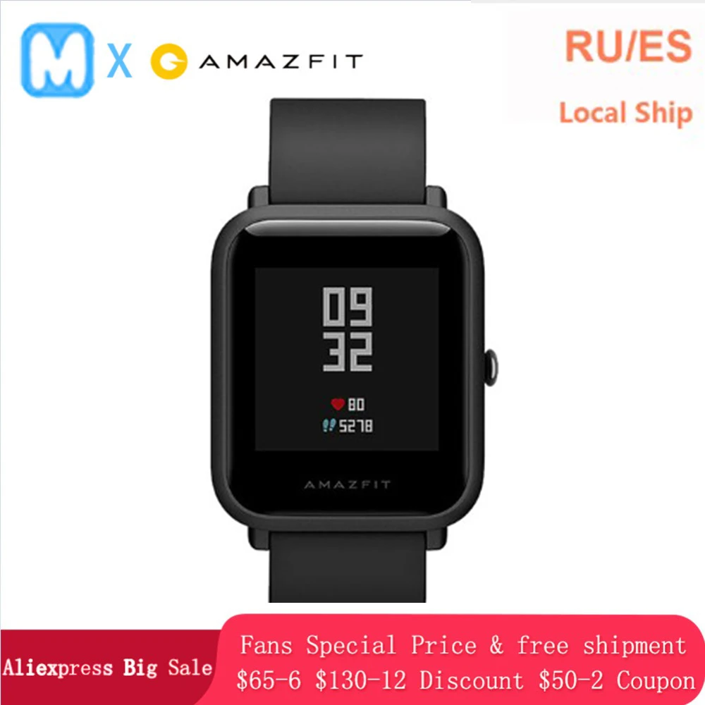 Смарт-часы Amazfit Bip Huami,$2, скидка, отражающий цветной экран, 1,28 дюймов, Баро, IP68, водонепроницаемые, gps, для Android и iOS