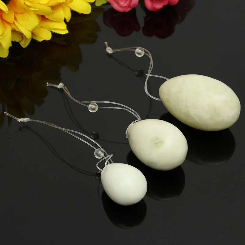 

Beautiful 3pcs/set White Natural Jade Fluorite Egg Yoni Stone Balls for Pelvic Muscle Exercise Health Massage Gemstone Pendant