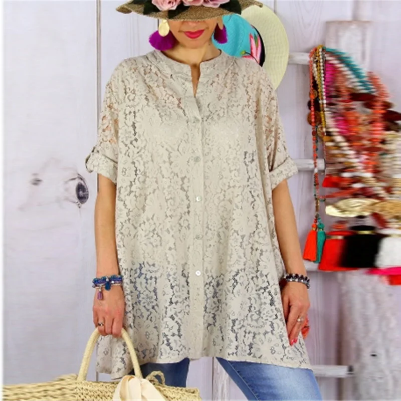 

Womens Tops And Blouses Plus Size 5XL Black White Lace Summer Blouse Women Elegant Oversize Shirt Top Femme Blusas Mujer 2019