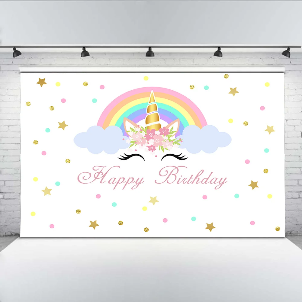 

Unicorn Rainbow Photo Background Birthday Party Banner Photography Backdrops Glitters Stars Props for Photo Studio