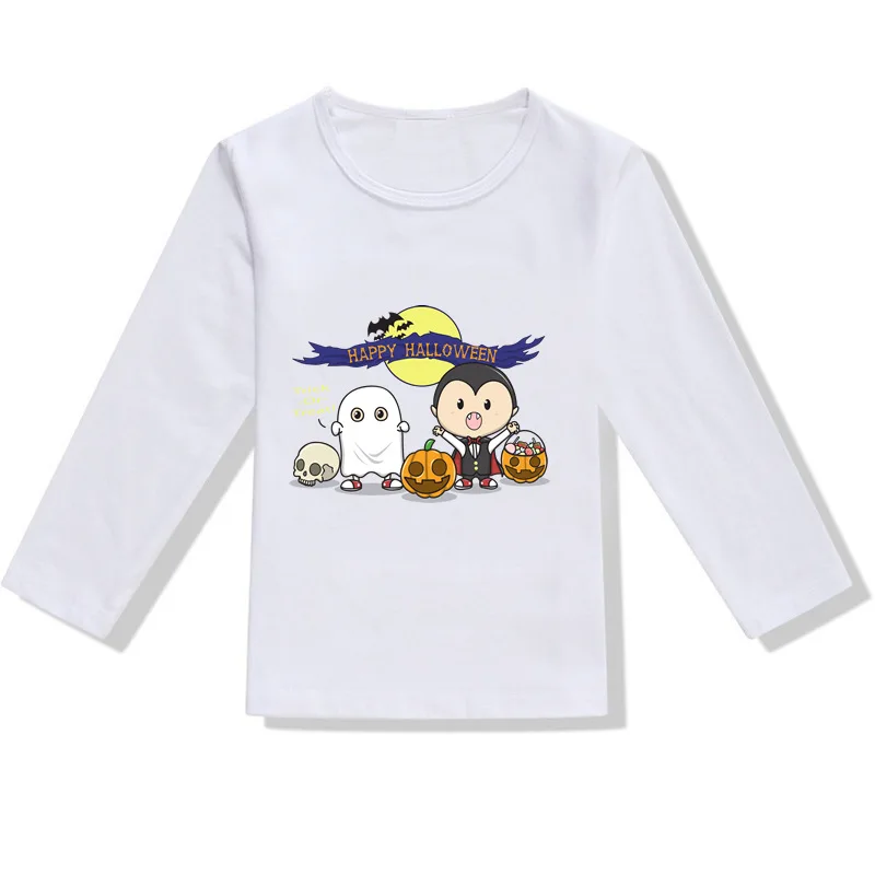 2 3 4 5 6 Years Boy Tshirt Cartoon Print Halloween Outfits Long Sleeve Girls Tops Cotton Tee Kids Fashion Clothing Summer