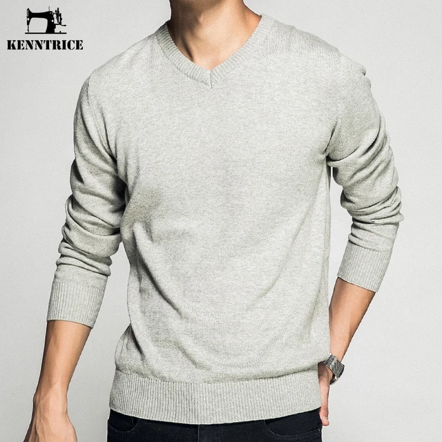 KENNTRICE Autumn Mens Pullover Sweaters V Neck Simple Fashion Vintage Cotton Men Sweaters Jumpers Spring Males Clothing
