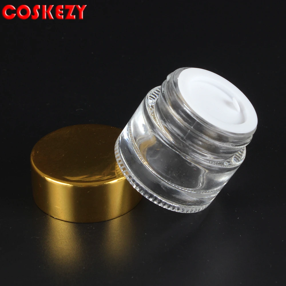 

100g clear frosted glass cream jar with shiny gold aluminum lid, glass 100 g cosmetic container for eye cream