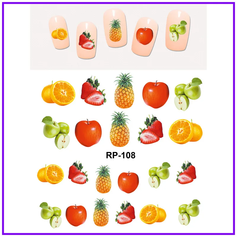 UPRETTEGO искусство ногтей Красота вода наклейка слайдер наклейки для ногтей мультфильм фрукты Слива Виноград банан и лимон RP103-108