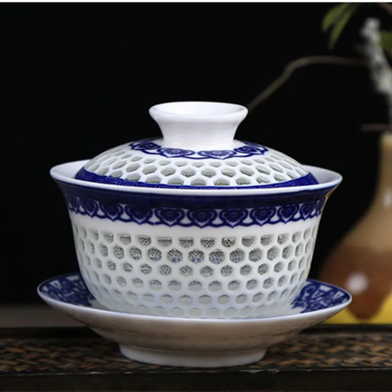 200 мл большая емкость чайная чашка сотовая структура китайская супница кунг-фу чайная чаша, Gongfu Gaiwan чайный горшок, керамический чайный сервиз