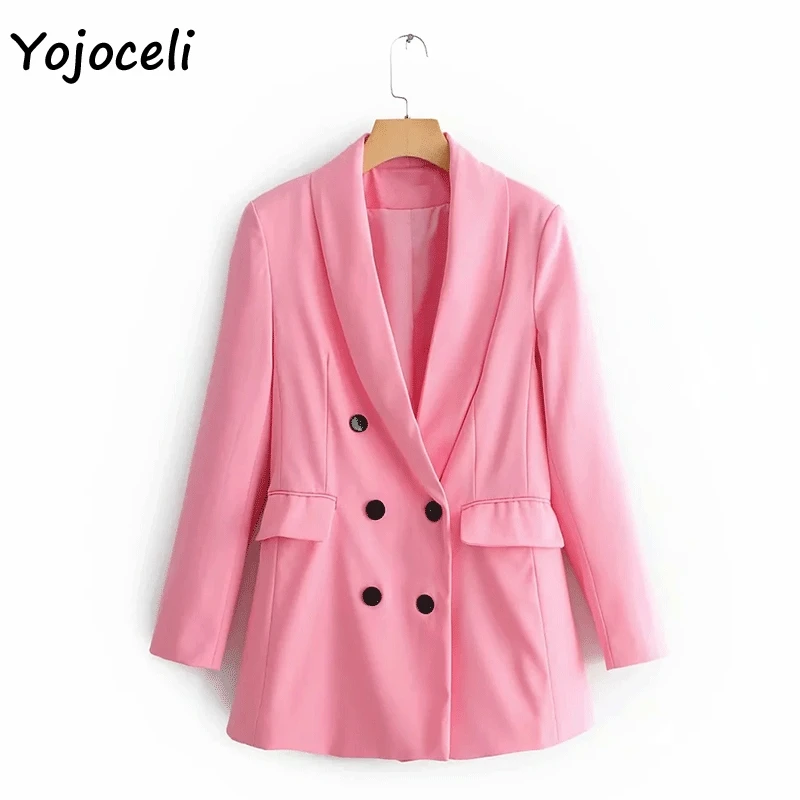 Yojoceli модные розовые двубортные пиджаки верхняя одежда Куртки женская уличная blazers с карманами