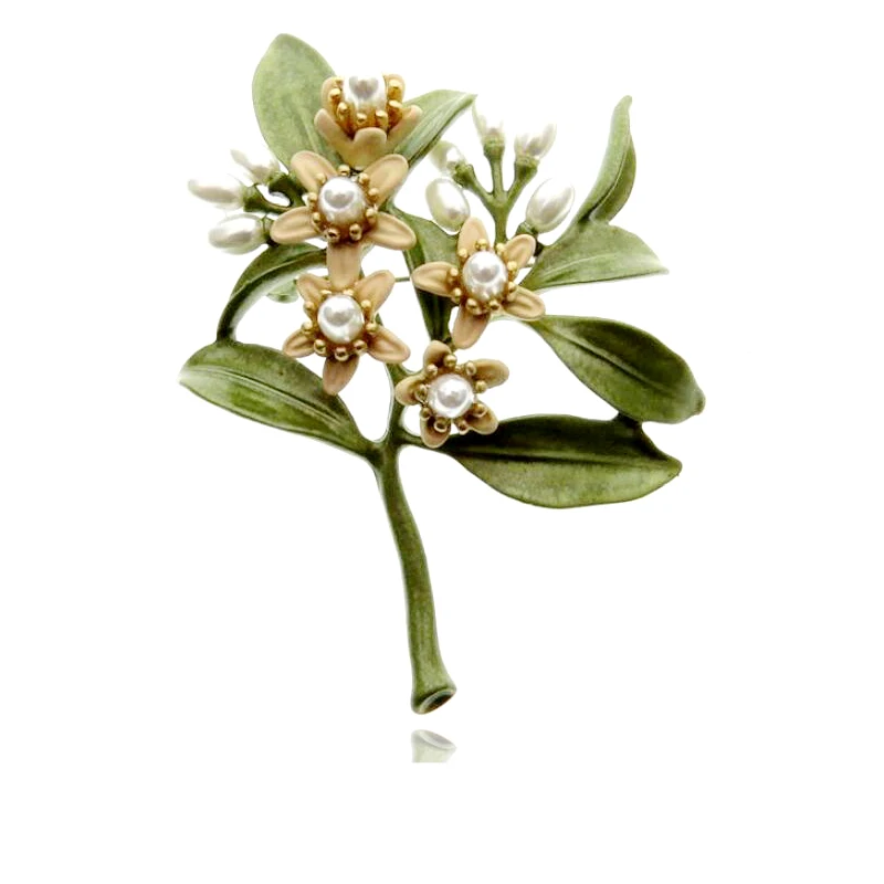 

Imitation pearlsHalf hole pearl vintage brooch jewelry Orange flower Tree Brooches scarves buckle Accessories