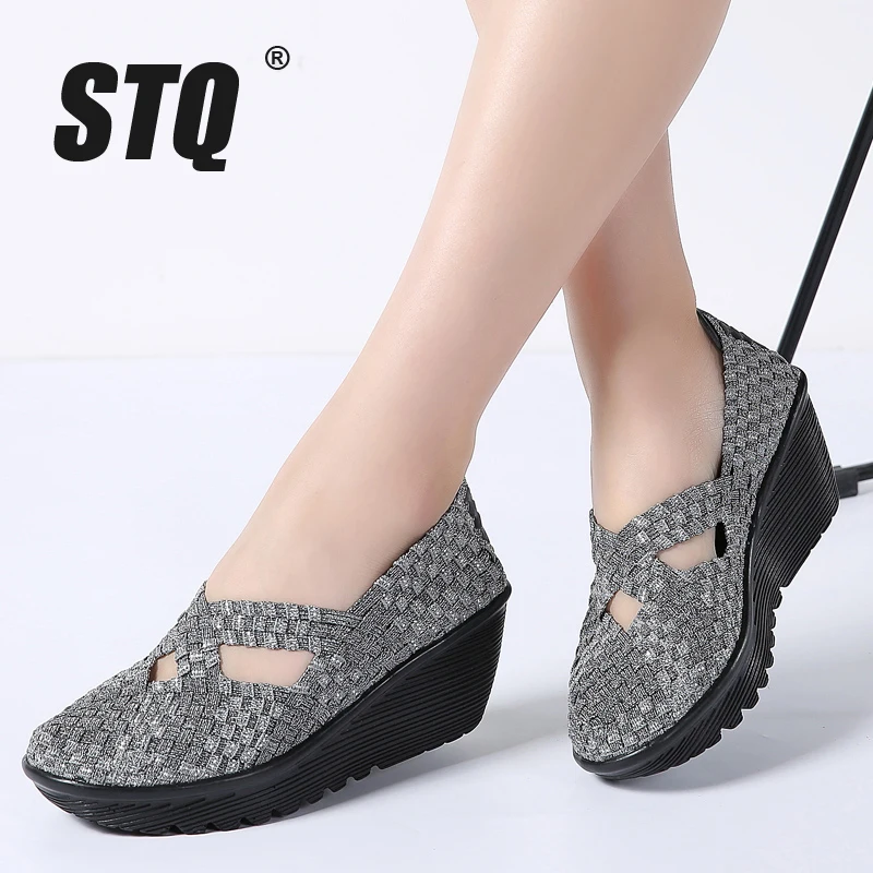 

STQ 2019 Autumn women platform Shoes women slip on casual hand made woven shoes wedge sandals Shoes women Footwear shoes 833
