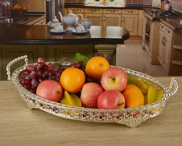 46 30cm Large Size Silver Plated Metal Fruit Plates Trays 46 30cm Large Size Silver Plated Metal Fruit Plates Trays Decoration For Wedding Home