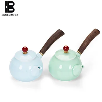 

250cc Brief Ceramic Porcelain Handle Teapot with Exquisite Lid Kit Home Brewed Tea Pots Drinkware Office Puer Black Tea Kettles