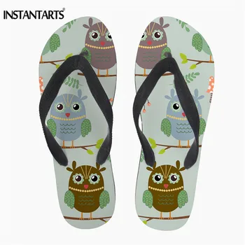 

INSTANTARTS 2018 Women Slippers Cute Cartoon Owl Printed Beach Flip Flops for Girl Female Comfortable Non-slip Sandals Students