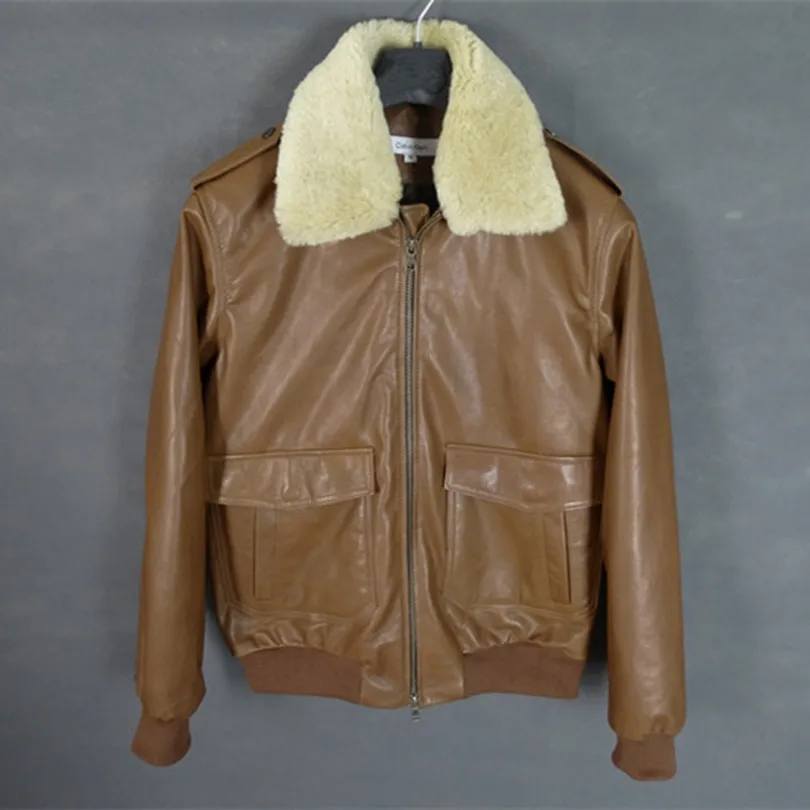 2016 Real Fur Collar Genuine Leather Jacket Men Tan Leather Bomber 2016 real fur collar genuine leather jacket men tan leather bomber jacket men spring sheepskin coat brown pilot jacket for men-in Faux Leather Coats from ... - 2016 Real Fur Collar Genuine Leather Jacket Men Tan Leather Bomber