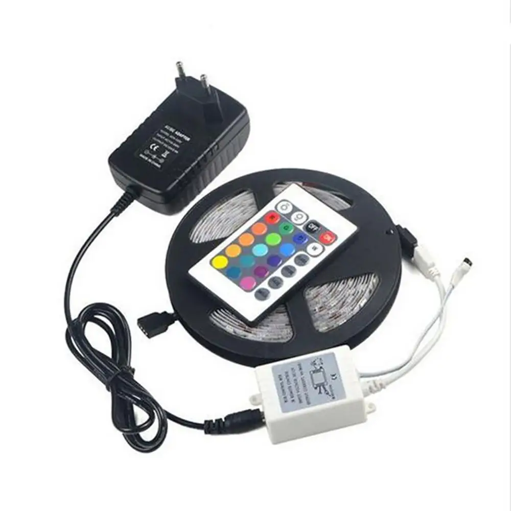 Светодиодные ленты набор 5 m Водонепроницаемый RGB Светодиодные ленты DC12V гибкий свет + 24-кнопочный пульт дистанционного управления + EU/US 12 V 2A