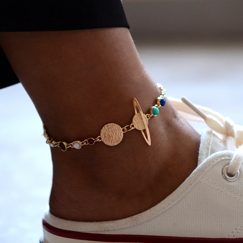 GUVIVI Planet Anklets for Women Gold Color Stone Beads Planet Foot Bracelets Summer Beach Barefoot Jewelry on leg Ankle Chain GUVIVI Planet Anklets for Women Gold Color Stone Beads Planet Foot Bracelets Summer Beach Barefoot Jewelry on leg Ankle Chain
