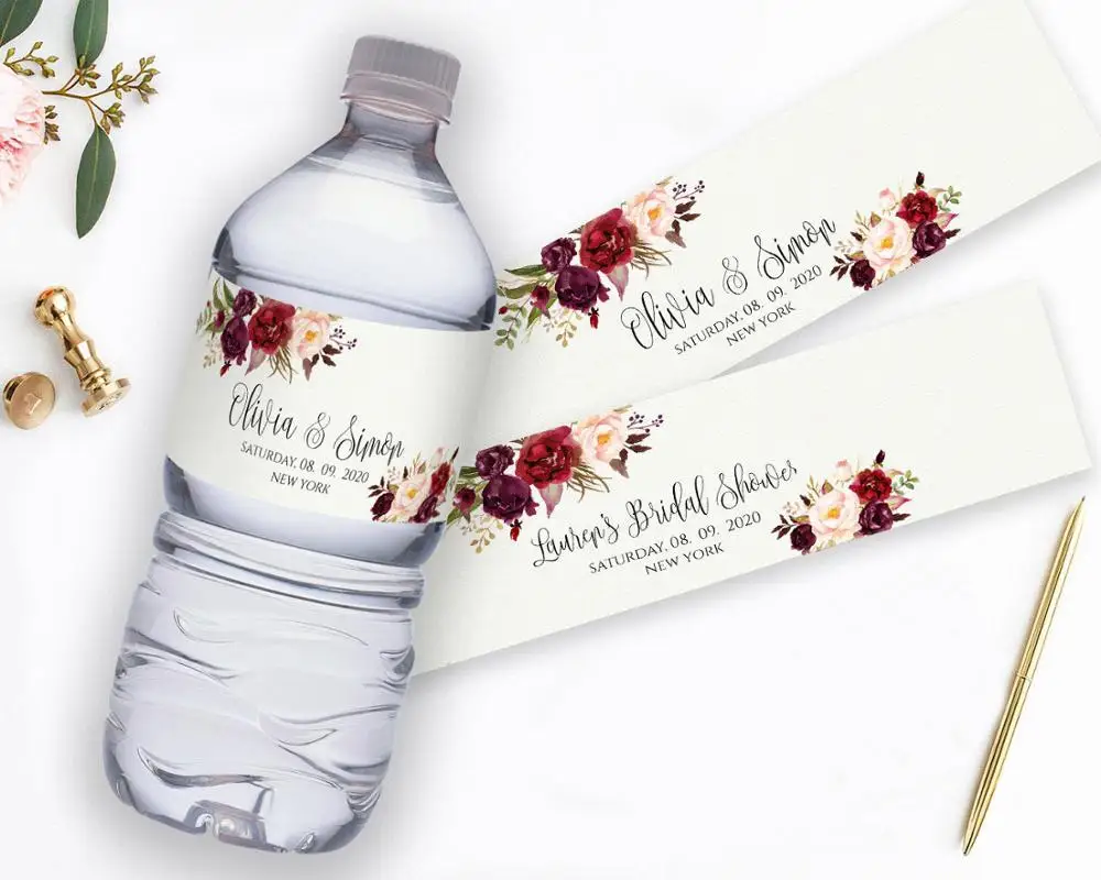 

100pcs/lot New Arrival Personalized Wedding Party Bottle Wraps Custom Name and Date Party Decoration Water Bottle Label Stickers