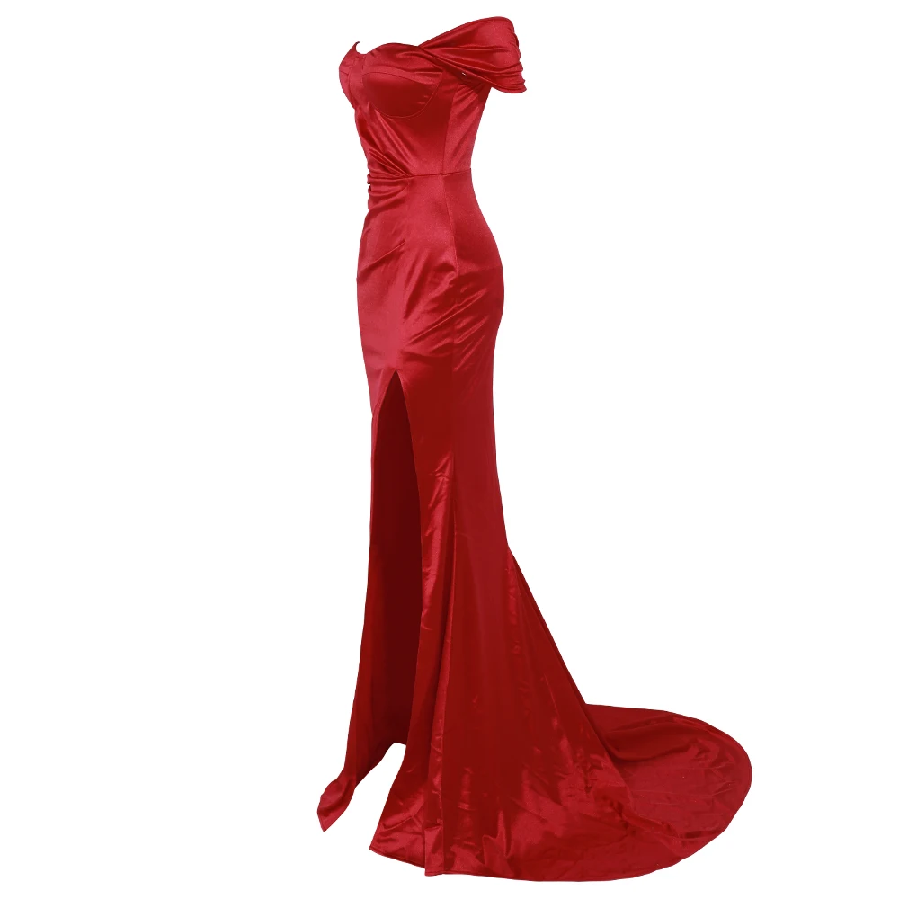 Skup Missord 2019 kobiety Sexy biustonosz Off Shoulder eleganckie wysokie sukienki z rozcięciem kobiet Backless Solid Color Maxi Dress FT19566