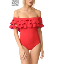 С открытыми плечами дамы push up Купальники для малышек женский рябить купальник Одна деталь ванный комплект бикини красные, черные Slash Средства ухода за кожей Шеи купание костюм