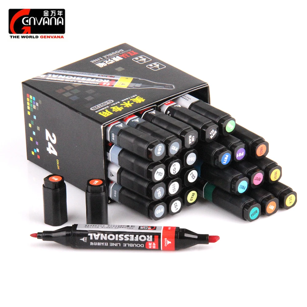 

Genvana Fine And Broad Dual Brush Marker Painting Art Graphic Design Soft Tip Permanent Marker Pen Drawing Sketching Adult