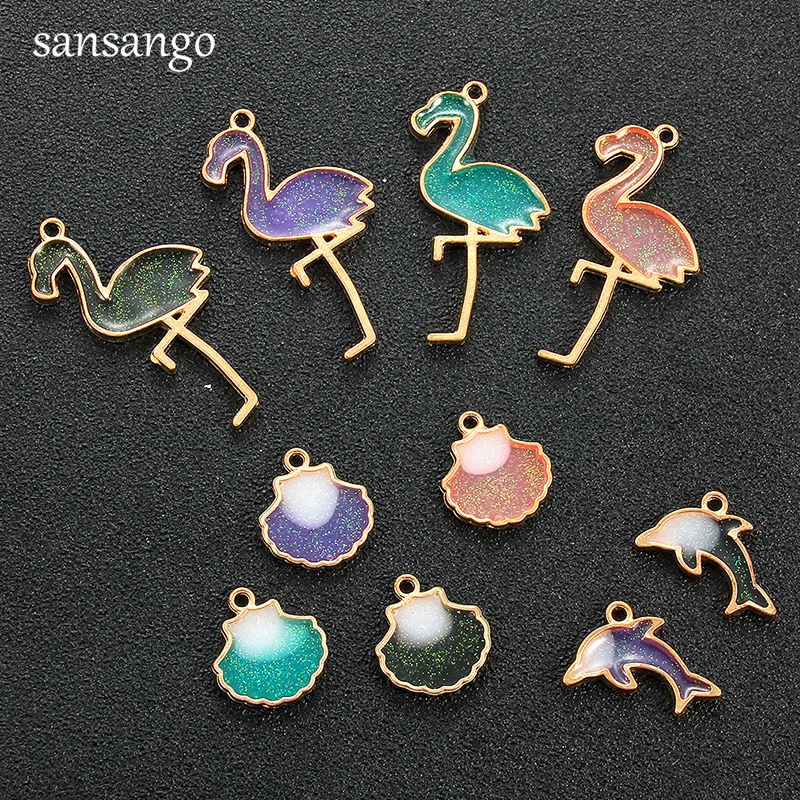 

10pcs Multi-style Gold Color Ladybug Lollipop Shark Sea Shell Charms For Women Girls DIY Necklace Earrings Jewelry Accessories