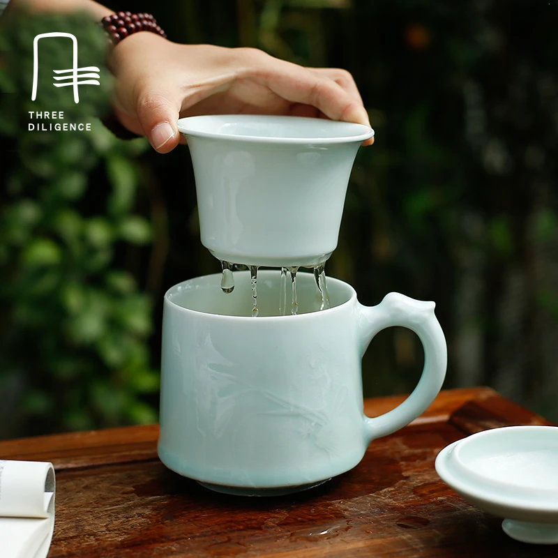 Handmade Creative Ceramic Cups Office Drink Tea Shadow Blue Glaze Tea