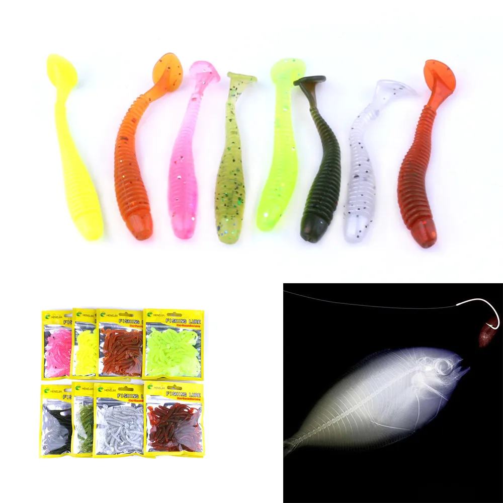 High quality 50pcs Soft Bait Worms Fishing Bait With Fishing Artificial