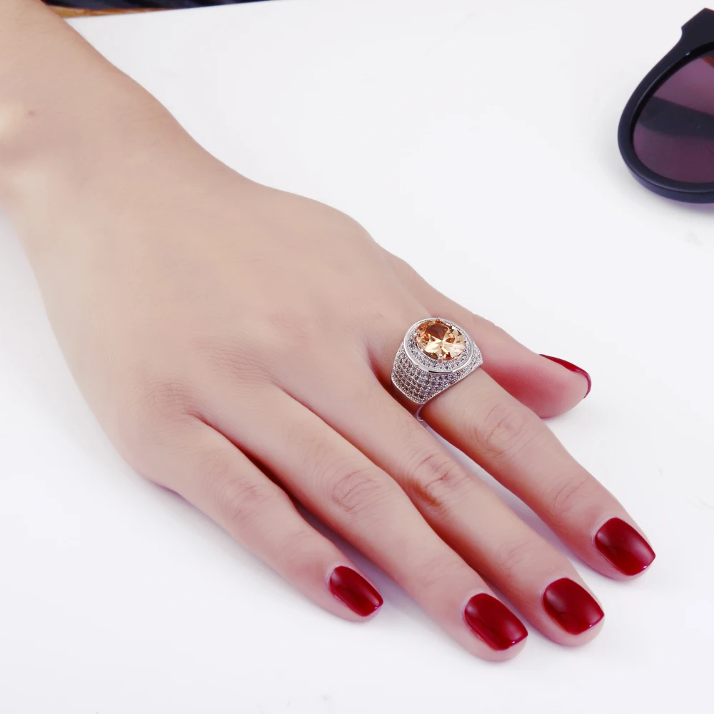 New oval cut big crystal stones cz ring Green and Champagne color anillo dropshipping Trendy Ring For party Jewelry