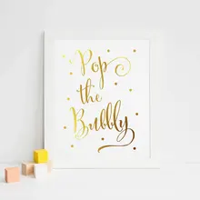 Pop The Bubbly Gold Foil Print Bar Cart Sign Wedding Champagne Reception Decor Art Print Metallic Poster Bar Wall Hanging