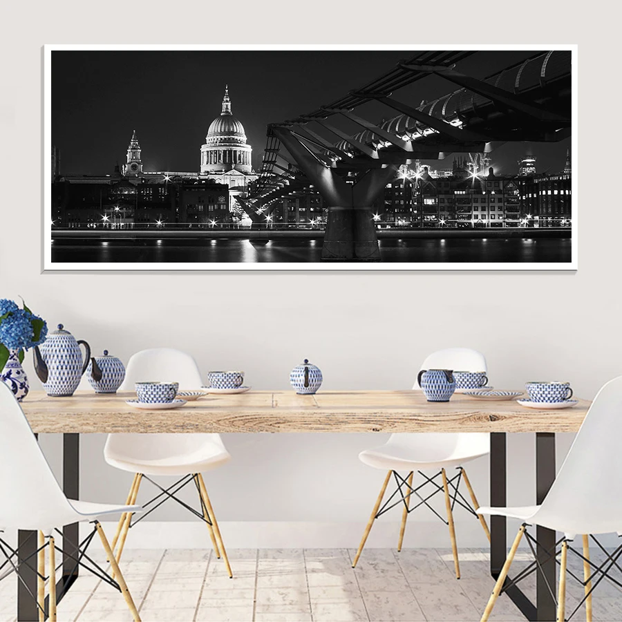 4 - City Night Landscape Wall Art Canvas Painting American White House Wall Pictures Black and White Prints and Posters Decoration