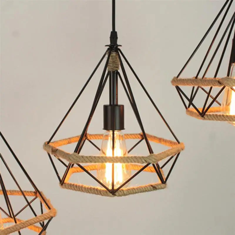 

220V LED E27 Industrial Retro Style Restaurant Bar Table Wrought Iron Twine Pendant Light Birdcage No Bulb Included