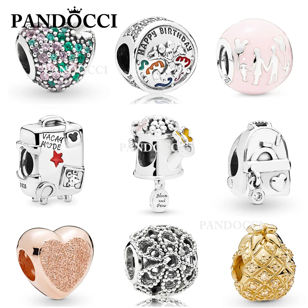 

PANDOCCI 100% 925 Sterling Silver Spring Shine Golden Pineapple Rose Matte Brilliance Heart Bag Charm Watering Can Suitcase Bead