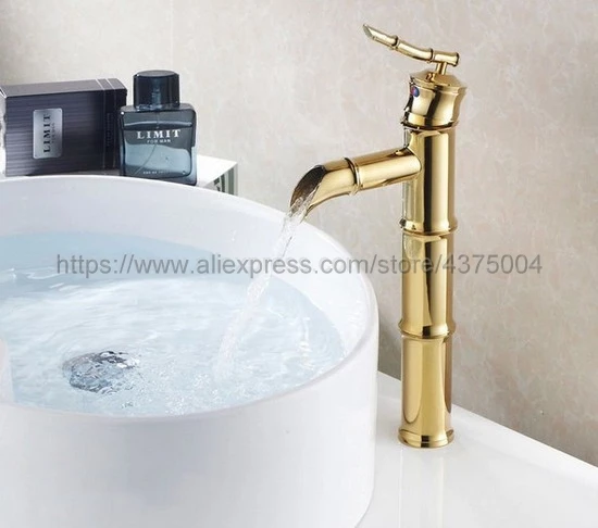 Golden Brass Bamboo style single hole basin faucet Deck Mounted Single Handle Hot And Cold Water Tap Ngf048
