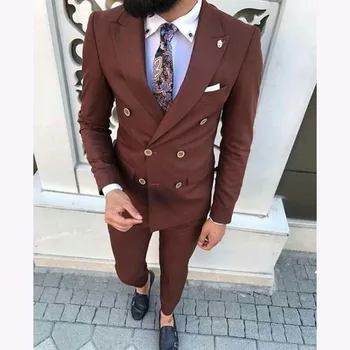 

Latest wedding Men Suits costume homme Slim Fit 2 Pieces Groom Tuxedo Double Breasted mens Suit smoking Blazer Masculino