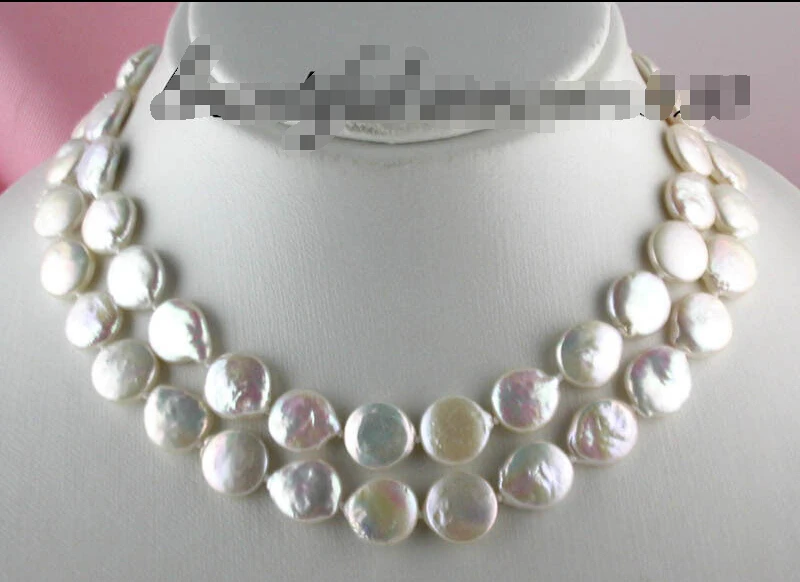 

FREE SHIPPING z1711 NATURAL 31" 14mm coin white freshwater pearl necklace