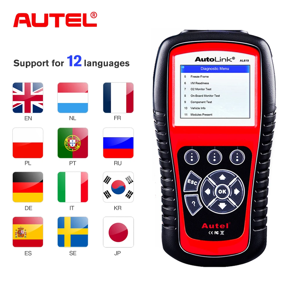 Autel Автоссылка AL619 OBD2 сканер автомобильный диагностический инструмент Авто Код читатель стетоскоп Автомобильный сканер двигатель, ABS, SRS, подушка безопасности