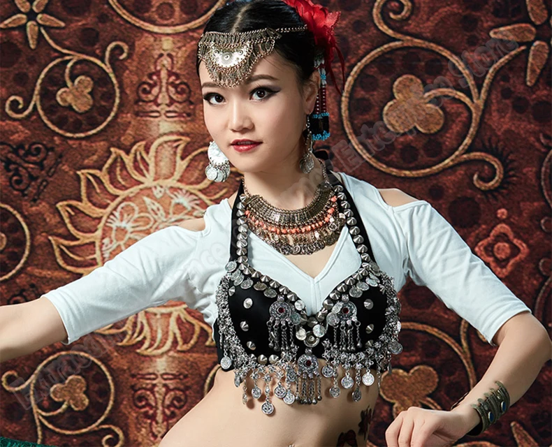 女性 Ats 部族トップベリーダンスブラジャーシルバーチェーン金属スタッドプッシュコインブラジプシーダンスウェアトップス ベリーダンス Aliexpress