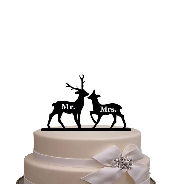 Buck и Доу сердце торт Топпер Охота закончится Mr& Mrs черный акрил торт Топпер для свадебные украшения - Цвет: A