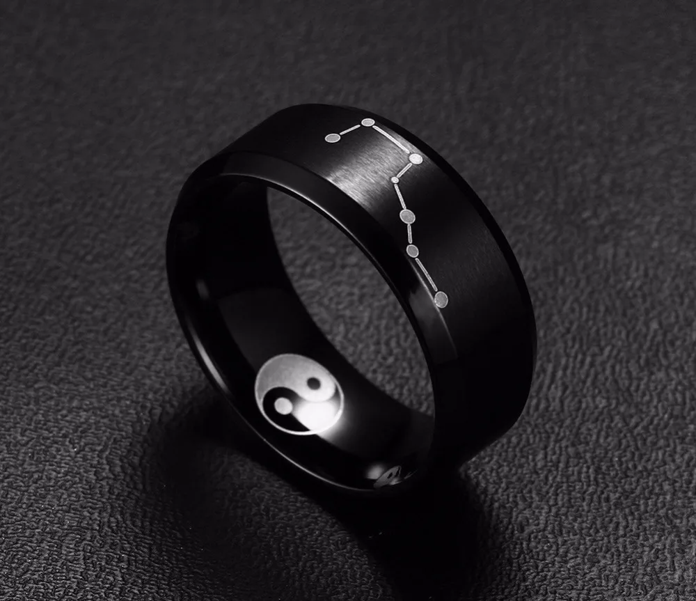 Modyle Black 316L Stainless Steel Big Dipper Rings for Man Fashion Taoism Tai Chi Yin Yang Jewelry Gift