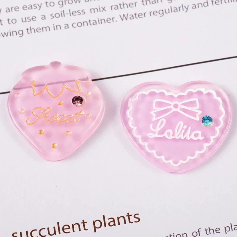 

10Pcs/lot Kawaii Flatback Resin Cabochon Heart with Crystal Flat Back Resin Cabochons for Bows DIY Scrapbooking Phone Decor