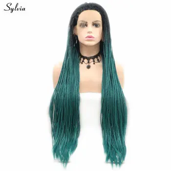 

Sylvia Long Braided Wigs Green/Brown/Orange/Grey/Purple/Red Synthetic Lace Front Wig Cosplay Ombre Wig Braids Wig For Women Girl