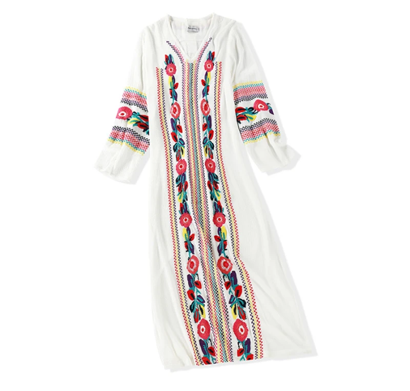 

Floral 2019 White Dresses Autumn Vintage Retro Long Sleeve Maxi Sale Hippie Beach Ethnic Embroidered Ethnic Dress Vestidos